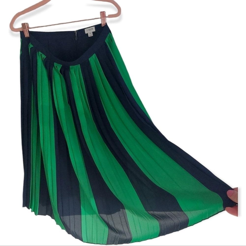 J. Crew Midi length skirt pleated green black petite women's size. 10 10P - Picture 7 of 7